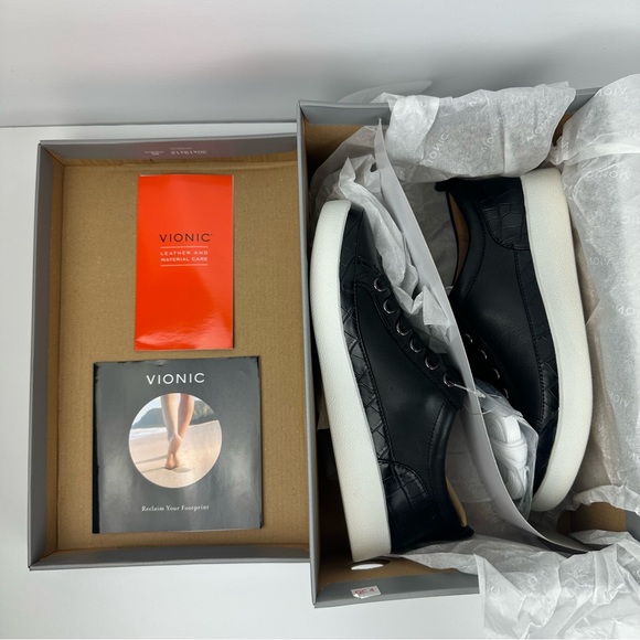 NWB Vionic Winny Leather Embossed Detail Black Lace-Up Sneakers - Size: 5 - Picture 11 of 14